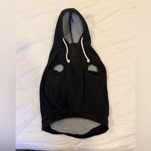 Black Fleece-Lined Small Dog/ Cat Hoodie Sweater with Hood and Sleeve Holes
